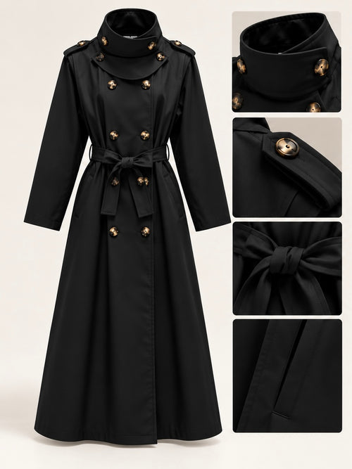Lange trenchcoat met hoge kraag en strikceintuur – BARRISSE