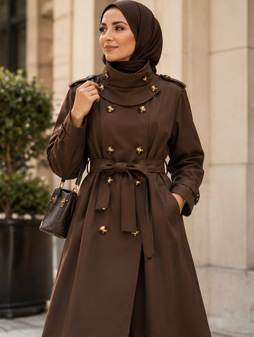 Lange Trenchcoat – Chocoladebruin