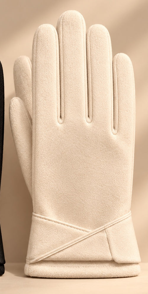 Touchscreen winterhandschoenen in crème met gekruiste manchet – BARRISSE